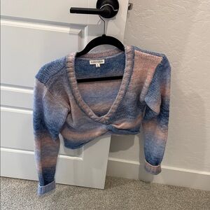 For love and lemons blue and Pink Knit cropped Sweater size medium